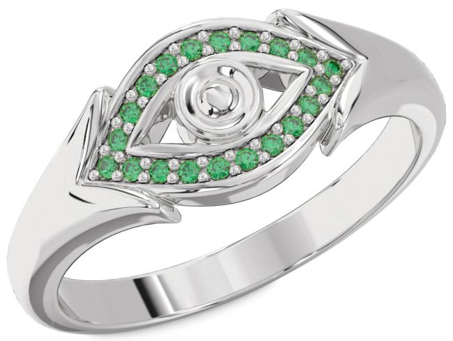 Emerald White Gold Evil Eye Ring
