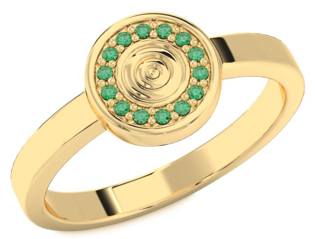 Emerald Gold Silver Circle Halo Round Ring