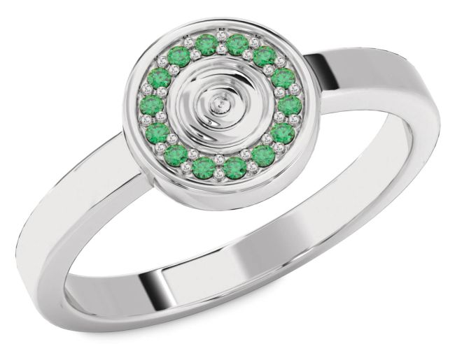 Emerald Platinum Circle Halo Round Ring