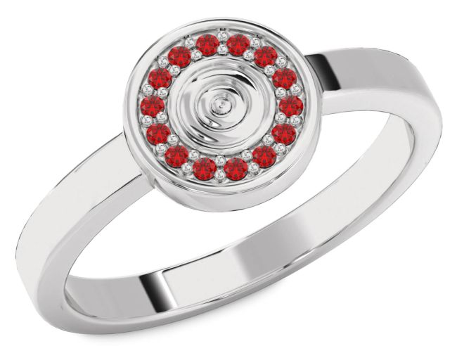 Ruby Silver Circle Halo Round Ring