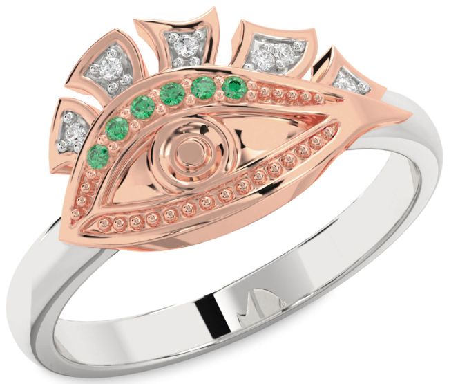 Diamond Emerald Rose Gold Silver Evil Eye Ring