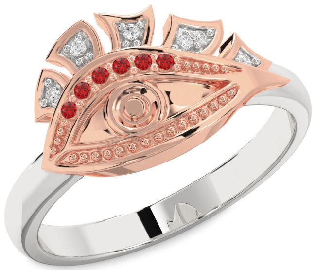Diamond Ruby Rose Gold Silver Evil Eye Ring