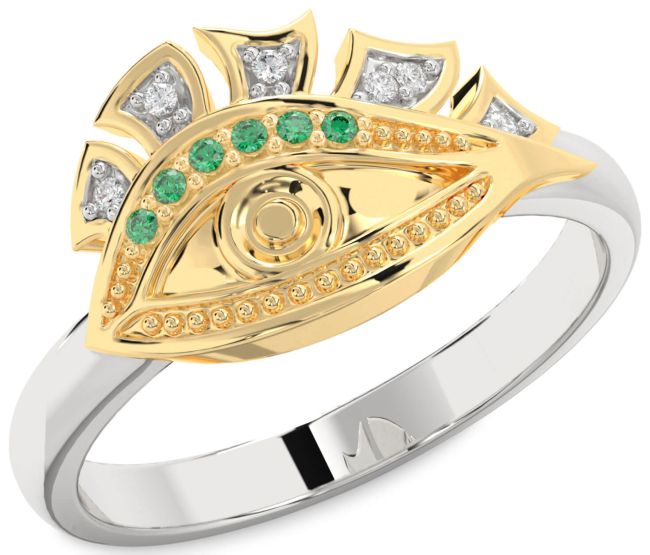 Diamond Emerald Platinum & Yellow Gold Evil Eye Ring