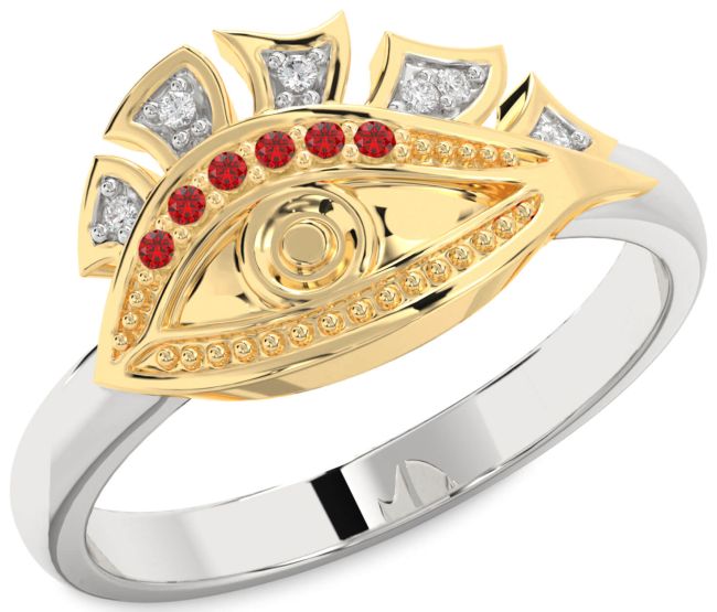 Diamond Ruby Silver & 10K gold Evil Eye Ring