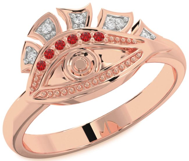 Diamond Ruby Rose Gold Evil Eye Ring