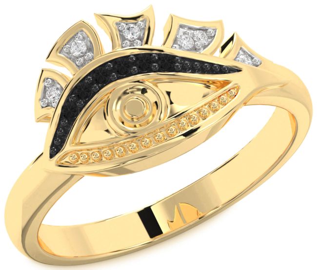 Black Diamond Gold Evil Eye Ring