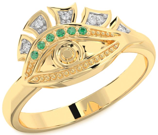 Diamond Emerald Gold Evil Eye Ring
