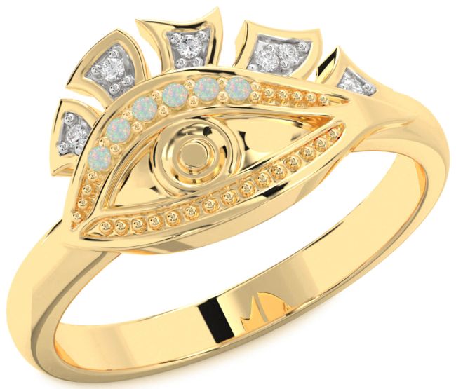 Diamond Opal Gold Evil Eye Ring
