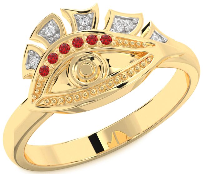 Diamond Ruby Gold Evil Eye Ring