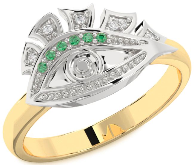 Diamond Emerald Platinum & Yellow Gold Evil Eye Ring