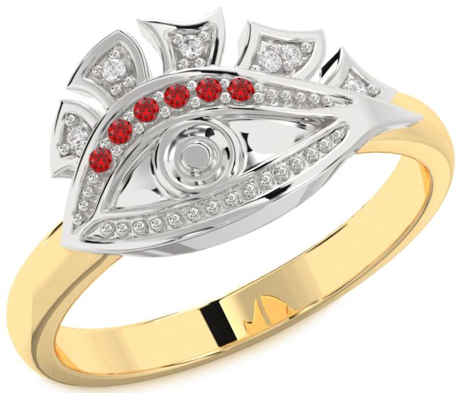 Diamond Ruby White Yellow Gold Evil Eye Ring