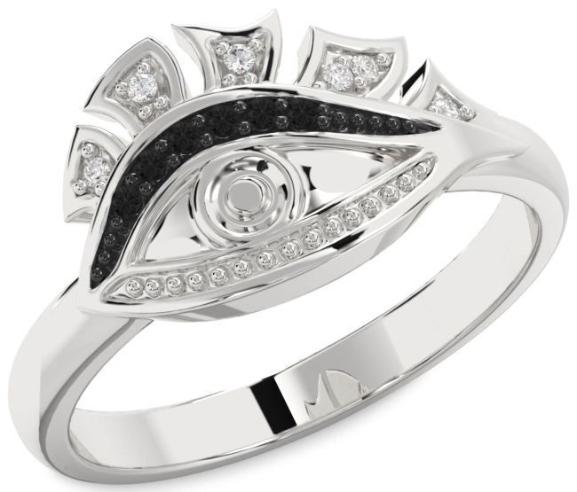 Black Diamond Silver Evil Eye Ring