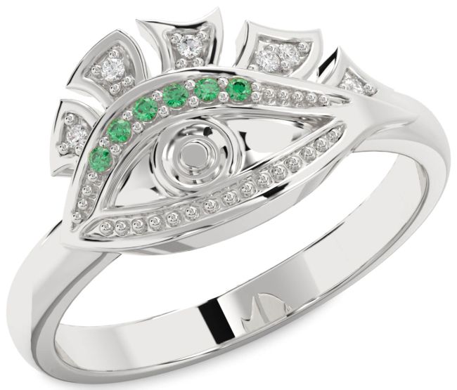 Diamond Emerald Silver Evil Eye Ring