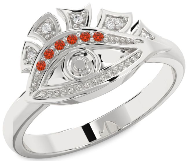 Diamond Fire Opal Silver Evil Eye Ring