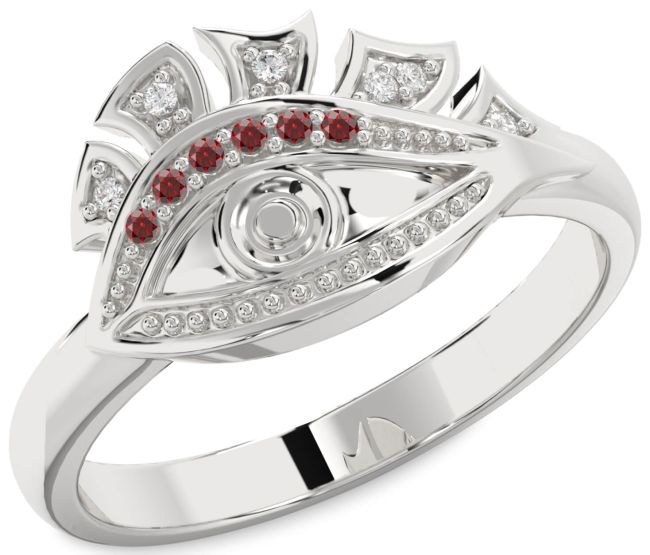 Diamond Garnet Silver Evil Eye Ring