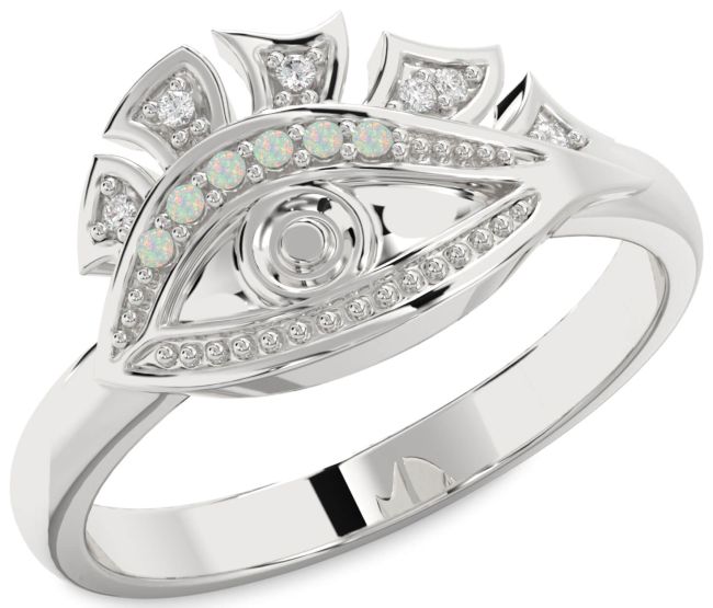 Diamond Opal Silver Evil Eye Ring