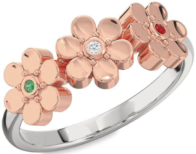Rose Gold Silver Flower Ring