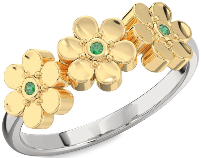 Emerald Platinum & Yellow Gold Flower Ring