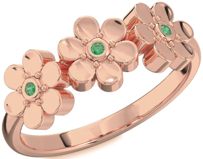 Emerald Rose Gold Silver Flower Ring