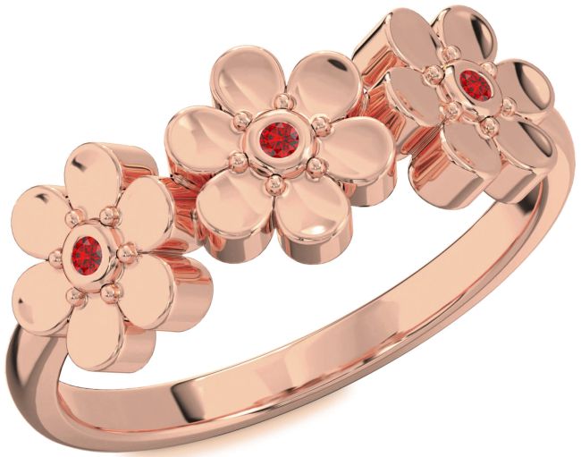 Ruby Rose Gold Silver Flower Ring