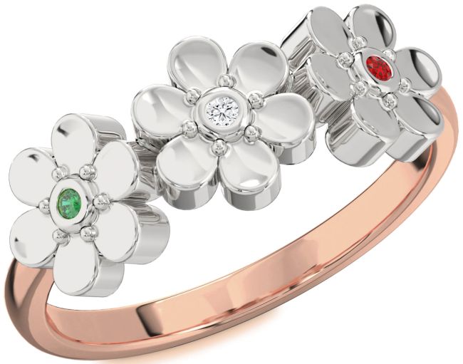 Rose Gold Silver Flower Ring