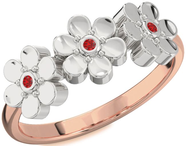 Ruby Rose Gold Silver Flower Ring