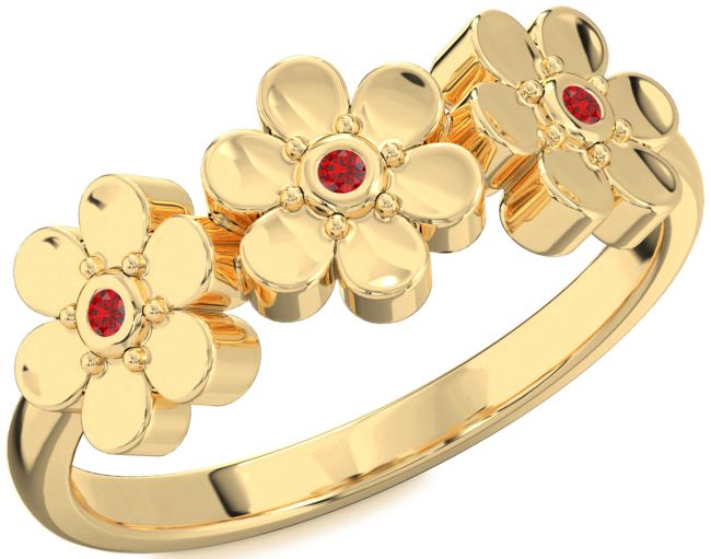 Ruby Gold Silver Flower Ring
