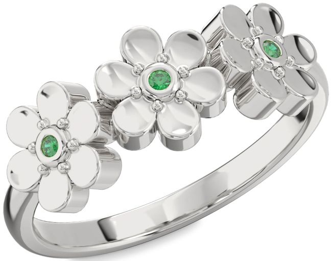 Emerald Platinum Flower Ring