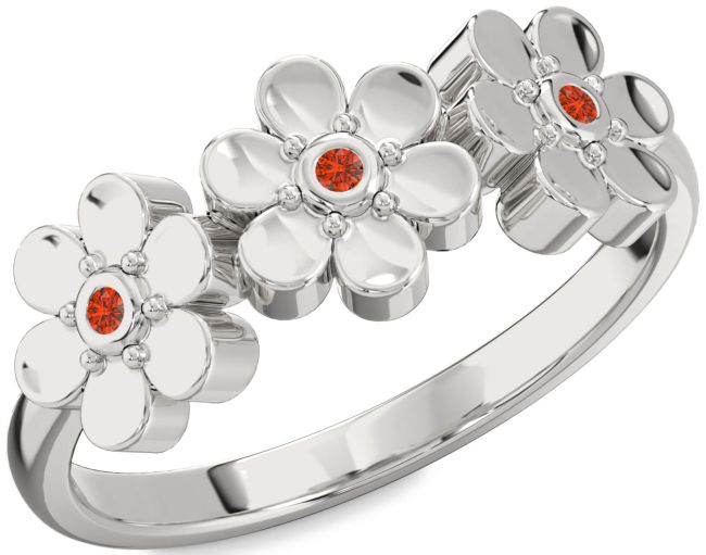 Fire Opal Platinum Flower Ring