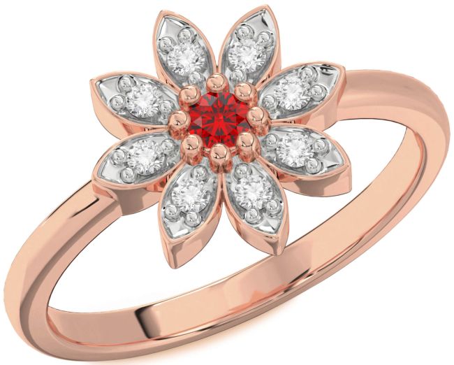Diamond Ruby Rose Gold Flower Ring