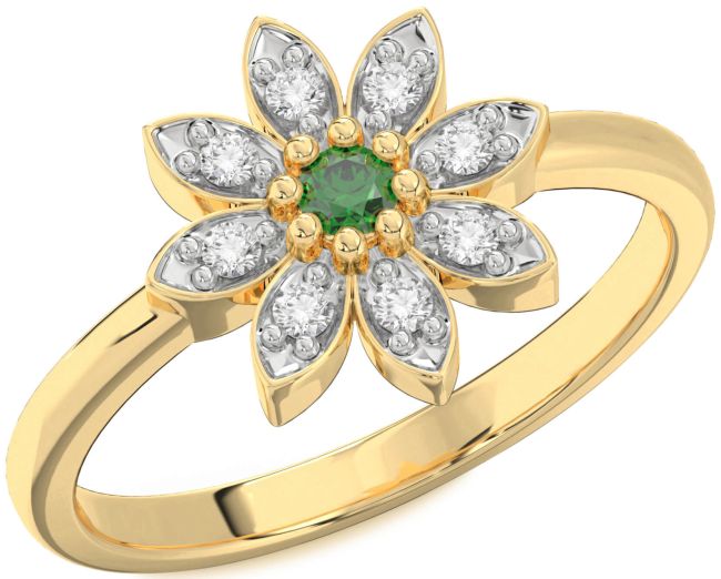 Diamond Emerald Gold Flower Ring
