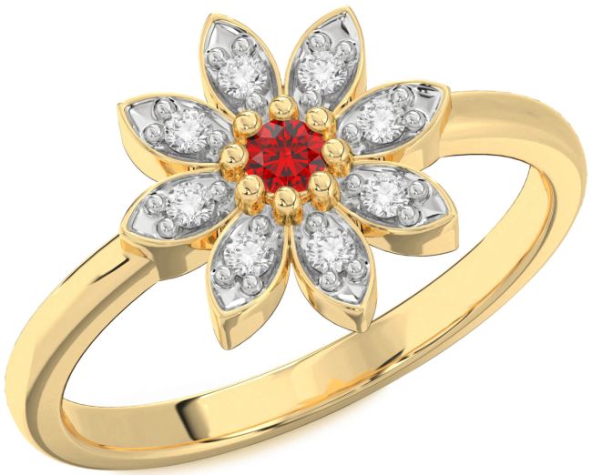 Diamond Ruby Gold Flower Ring
