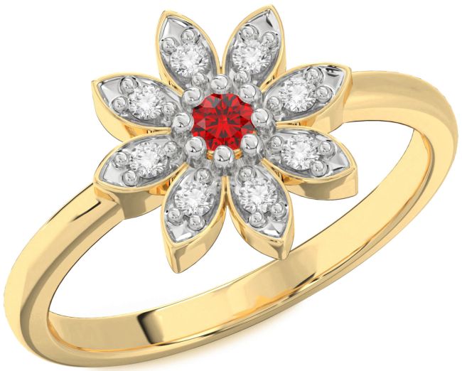 Diamond Ruby Gold Silver Flower Ring