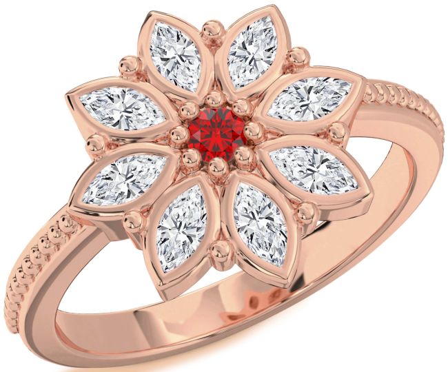 Diamond Ruby Rose Gold Flower Ring