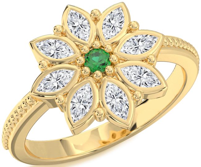 Diamond Emerald Gold Flower Ring