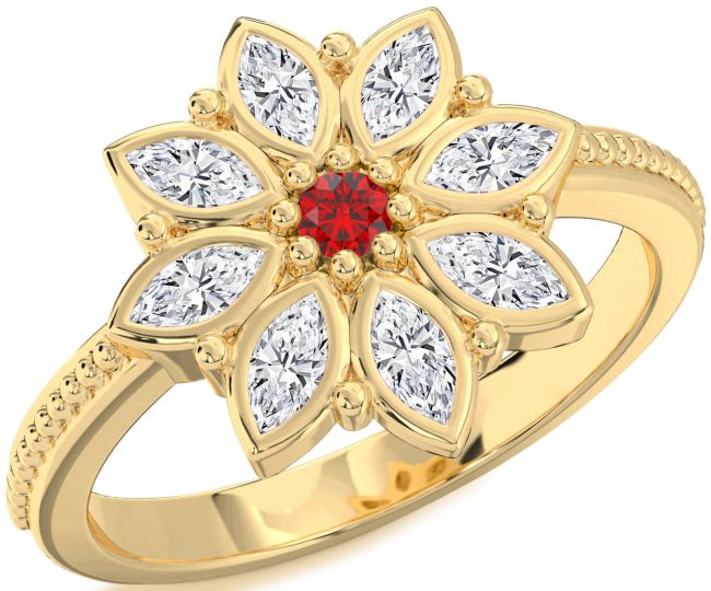 Diamond Ruby Gold Flower Ring