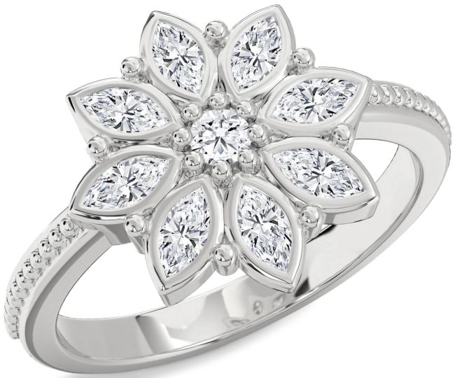 Diamond Silver Flower Ring