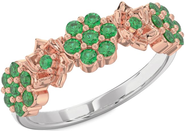 Emerald White Rose Gold Flower Ring