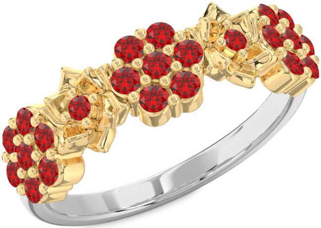Ruby Silver & 10K gold Flower Ring
