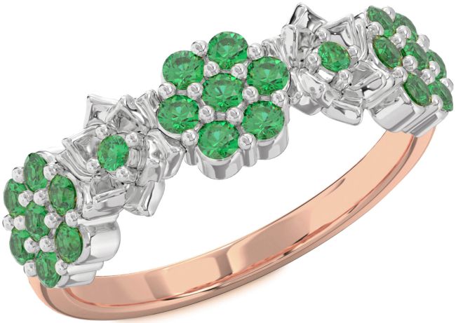 Emerald Platinum & Rose Gold Flower Ring