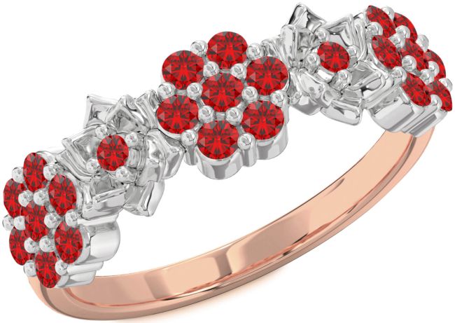 Ruby Rose Gold Silver Flower Ring