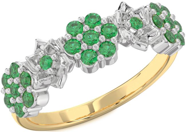 Emerald Platinum & Yellow Gold Flower Ring