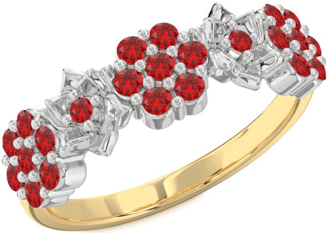 Ruby Gold Silver Flower Ring