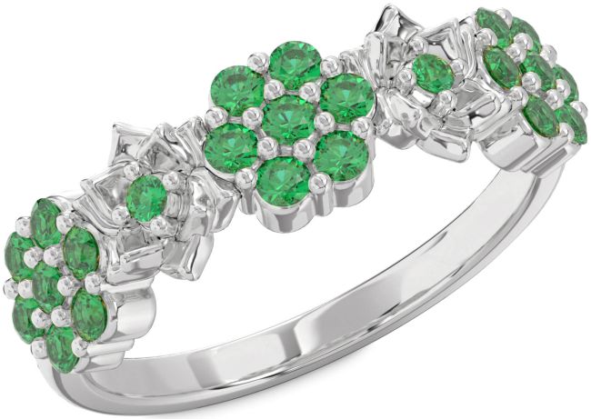 Emerald Platinum Flower Ring