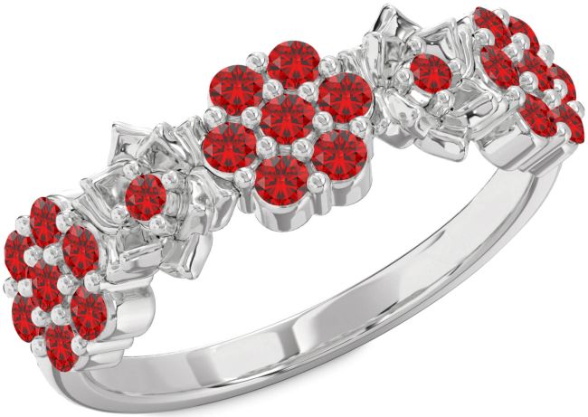 Ruby White Gold Flower Ring