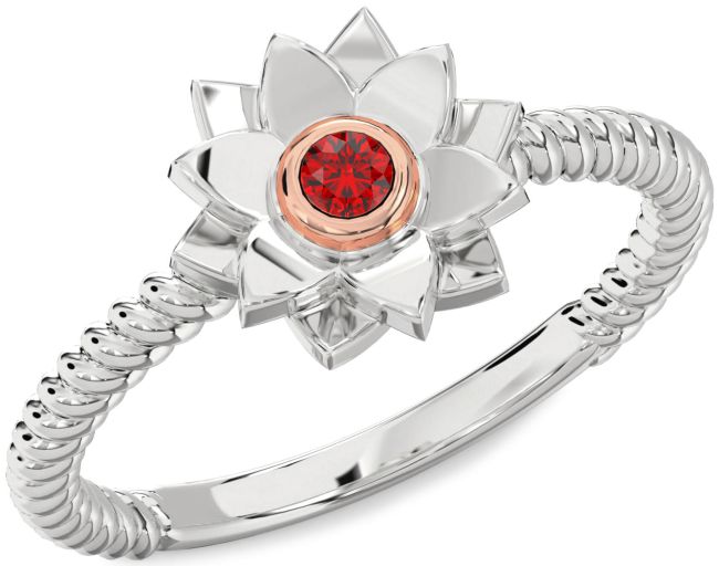 Ruby White Rose Gold Flower Ring