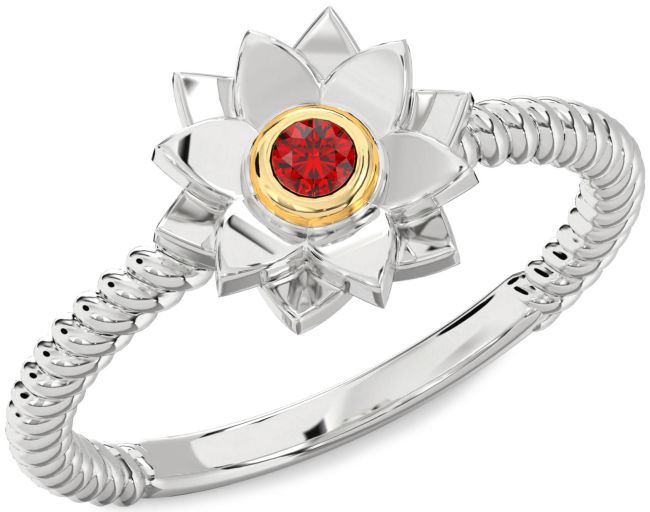 Ruby Silver & 10K gold Flower Ring