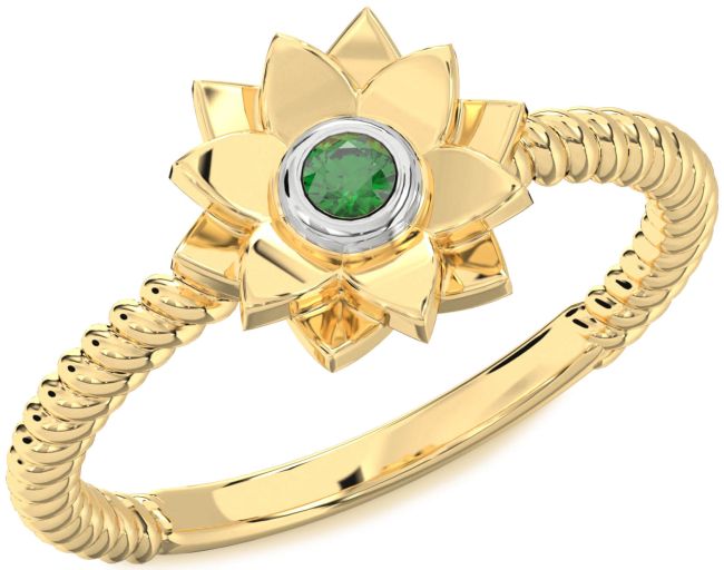 Emerald Platinum & Yellow Gold Flower Ring