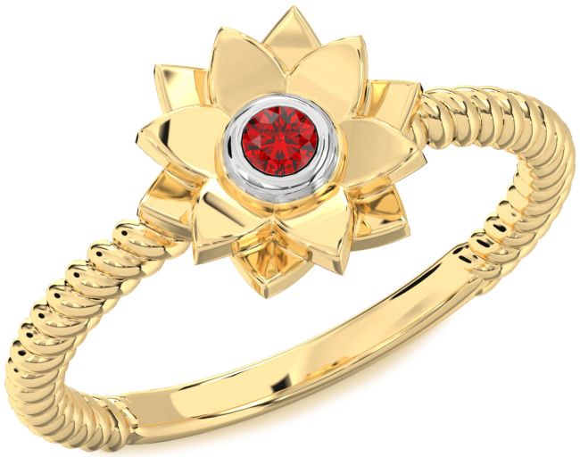 Ruby White Yellow Gold Flower Ring