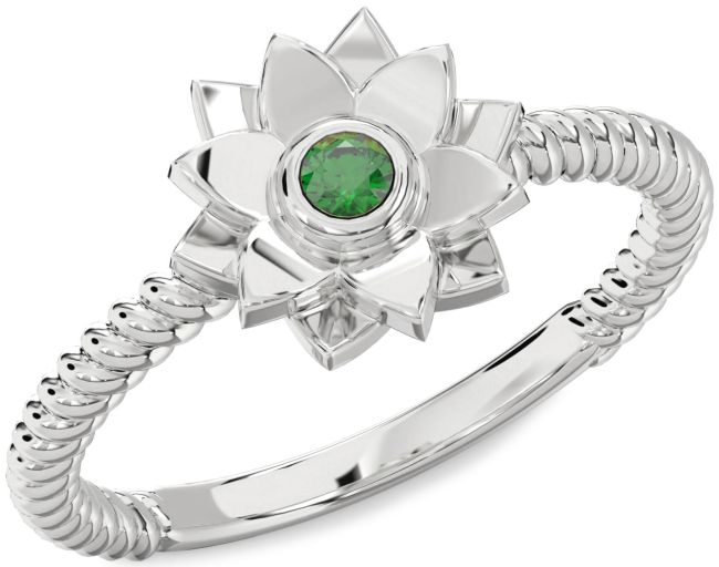 Emerald Platinum Flower Ring